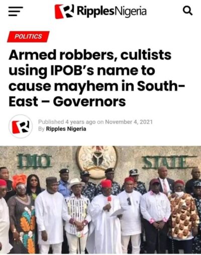Armed Robbers, Cultists Using IPOB's Name to Cause Mayhem In SouthEast - Governors.